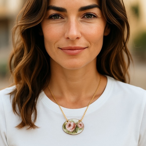 Centuries old Bavarian china piece necklace. 1800’s - Picture 1 of 11